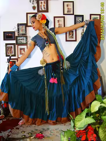 Cotton 4Tiered 18Yards Ats Tribal Belly Dance Skirt With Border EI24 32
