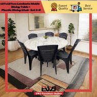 EWJ 916 Round Laminate Marble & Plactic Chair 6 Seater Oak Set Meja Makan Murah
