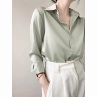 Cici(2166)เสื้อเชิ้ตแขนยาว ผ้าซาติน ผ้าเงาสวย เรียบ เลิศ..หรู..ดูไฮโซ..ใส่ได้ทุกงาน hiso สุดๆ