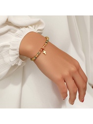 1 Bohemian Natural Stone Women's Bracelet Exquisite Gold Faith Cross Charm Bracelet Retro Adjustable