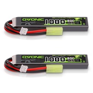 OVONIC 2s Lipo Battery 7.4V 1000mAh 80C with MiniTamiya Plug Lipo Battery for Airsoft Guns (2 Packs)