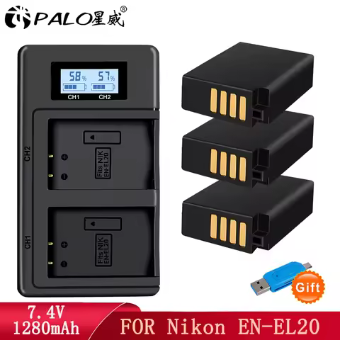 PALO EN-EL20a EN-EL20 Battery + LCD USB Dual Charger for Nikon Coolpix P1000 P950 1 J1 J2 J3 DL24-50
