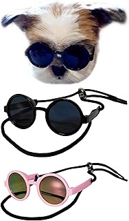 G016 Dog Cat Pet Round Sunglasses Goggles for Small Breed Dogs up to 15lbs (2-Pack Black + Pink-Pink