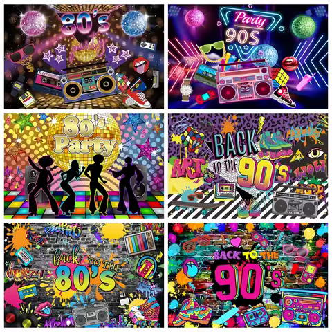 80's 90's Disco Music Hip Hop Birthday Party Backdrop Graffiti Neon Glow Adult Baby Photography Back
