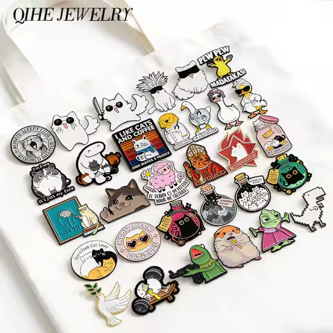 Cartoon Anime Cool Cat Collection Enamel Pins Catholic Cat Magic Potion Cat Animal Doctor Brooch Bad
