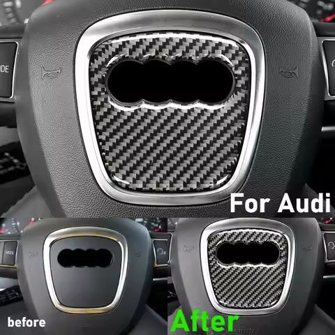 Car For Audi A4 B8 8K A6 C6 4F Q5 8R Q7 4L A3 8V Steering Wheel Ring Trim Carbon Fiber Sticker Cover