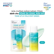 Kem chống nắng nâng tông Skin Aqua Tone up  Mint Green cho da trắng có khuyết điểm đỏ dạng sữa Sunpl