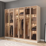 W-8 Wardrobe Bedroom Transparent Glass Door Modern Simple and Light Luxury with Dresser Internet Celebrity Open Cloakr00