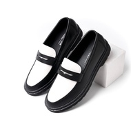 Giày penny loafer black white da INICHI G1085 phối màu đen trắng thời trang