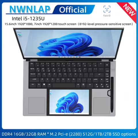 2026 Dual-Screen Laptop with 15.6-inch Main Display and 7-inch Secondary Touchscreen for Handwriting