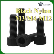[QueenStyle]Black Nylon Hexagon Screw Plastic Cup Head Cylinder Head Bolt Insulation Screw Screw M3/