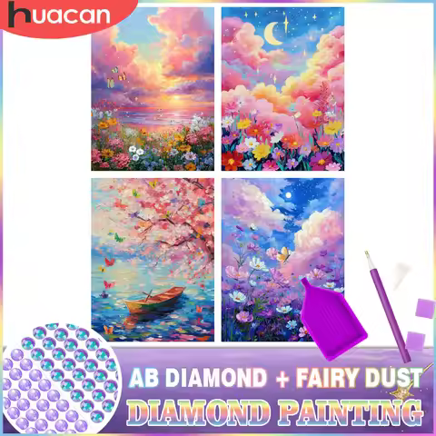 HUACAN Diamond Paintings Cherry Blossom Fairy Dust AB Full Kit Round Drill Fantasy Nature Diamond Mo