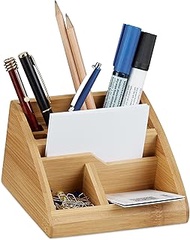 Relaxdays Bamboo Desk Organizer, Stationery Pen Holder, Office File Sorter Cabinet, HxWxD: 9 x 13 x 