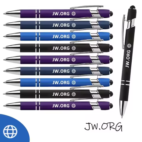 11-piece metal ballpoint pen set with "JW.ORG" engraving and earth icon design, perfect office gift