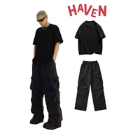 Set of Cargo Pants x Unisex Haven Studio T-shirt in Khaki Cotton Street Style