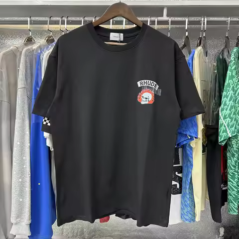 Streetwear New Rhude T-shirt High Quality Casual Print Short Sleeve Summer Loose Cotton Round Neck T