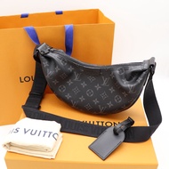 可放長夾｜LV Hamac Bag PM 黑色 原花  半月 斜背包 肩背包