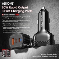 Wekome WP-C64 60W Car Charger 3 Ports (2 USB-C + 1 USB-A) Fast Charge Adapter for iPho Samsung Huawe