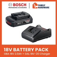 BOSCH GBA 18V 2.0Ah Li-Ion Battery Pack GAL 18V-20 Charger Starter Kit 1 600 A00 1CG 1600A001CG 1600