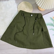 Chân váy kaki thời trang năng động bigsize nữ dáng chữ A ngắn có túi trang trí 2 bên dây rút điều c