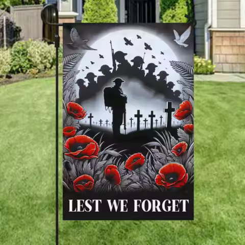 Lest We Forget Poppy Flowers Christian Cross Anzac Day Memorial Flag Garden Flag uiu