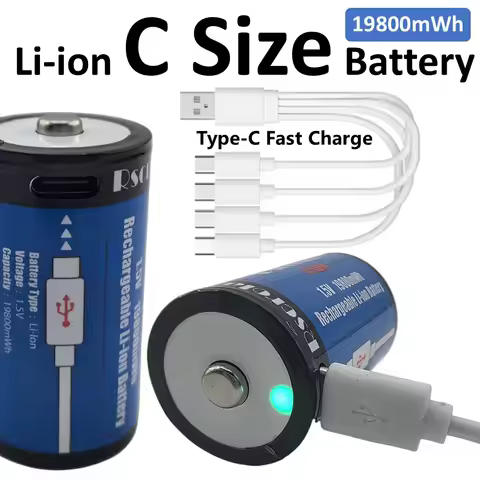 Rechargeable C Size Battery, 19800mWh Lithium C2 Battery, USB C Charge Port, 1200+ Cycles, LR14 Batt