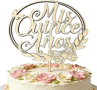Wooden Mis Quince Anos Cake Topper,15th Birthday Decorative 5.31x7.28 Inch,Mis Quince party décor,15