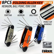 FINDER CRV 8PCS FOLDING ALLEN KEY HEX KEY or BALL POINT ALLEN KEY or TORX STAR POCKET ALLEN KEY