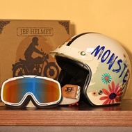 Taiwan JEF Helmet Retro 3/4 Helmet Little Monster Smiley Ginger Motorcycle Helmet Men Women Four Sea