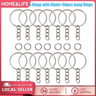 50pcs Keychain Rings with Chain and 50pcs Open Jump Rings DIY Key Chain Set