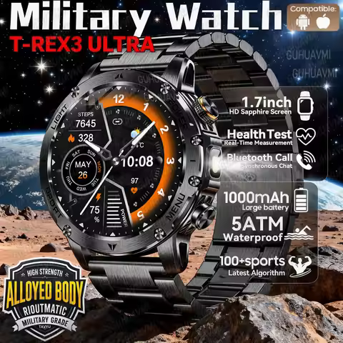 Military T-Rex 3 Ultra 1000mAh Battery Smart Watch 5ATM Waterproof Flashlight Heart Rate Sports trac