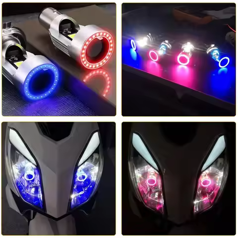 NEW 30W With H4 BA20D Blue/Red Angel Eye LED Motorcycle Headlight Scooter Motorbike Headlamp Light B