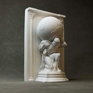 White Plaster Atlas Statue Jewelry Display Prop, Vintage Greek God Globe Sculpture, Minimalist Flat 