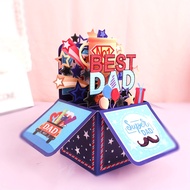 1pc Pop-Up Greeting Card Box for FatherS Birthday The Best 3D Craft Surprise Gift Card FatherS Day