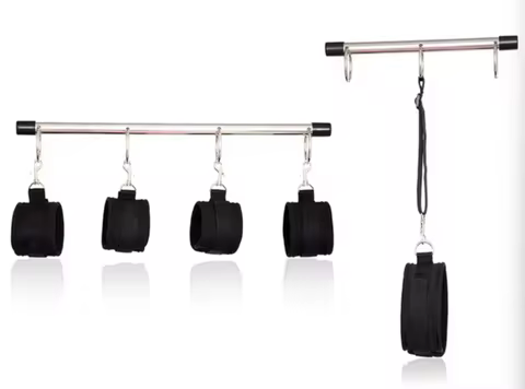 Steel Bondage Spreader Bar with Metal Hooks for Removable Bondage Handcuffs Ankle Cuffs Neck Collar 