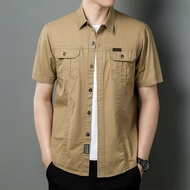 เสื้อเสื้อโปโลชายผ้าคอตตอนเสื้อชิ้นบนแขนสั้นเสื้อเชิ้ตลายทหารปีนเขายุทธวิธีกลางแจ้ง