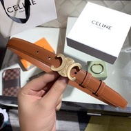💥現貨💥質感爆表穿搭必備 賽琳CELINE經典Triomphe凱旋門雙C金釦焦糖色頭層牛皮腰帶 | Celine Classic Triomphe Buckle Caramel Top Grain C