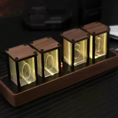 Walnut RGB Glow Tube Clock LED Electronic Digital Alarm Clock Creative Desktop Nightlights Clocks Ta