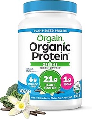 Orgain Organic Vegan Protein Powder + Greens, Vanilla Bean - 21g Plant Based Protein, Gluten Free, D