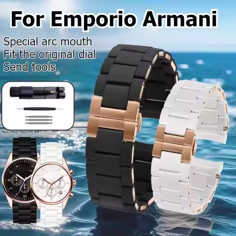 Silicone stainless steel Watch strap For original Armani AR5890/5891/5905/5906/5921 BINGER couple's 