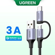 Ugreen USB Type C Cable for Samsung Galaxy S10 S9 2 in 1 Fast Micro USB Cable 1Meter Charging Data Cable Moble Phone USB Charger Cord