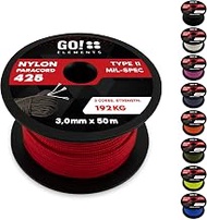 GO!elements 50 m Paracord Rope Made of Tear-Resistant Nylon - 3 mm Paracord 425 Type II Max. 192 kg 