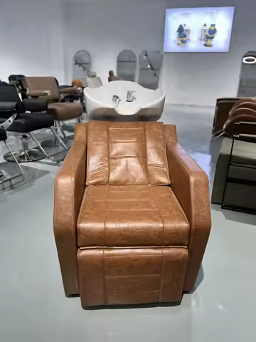 Keyunshi Brown Massage Shampoo Chair with Footrest Lift, Salon Hair Washing Chair with Massage Funct