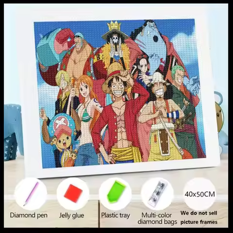 1PC One Piece Anime Diamond Painting Kit, 5D DIY Full Square Drill Crystal Art Set Featuring All Str