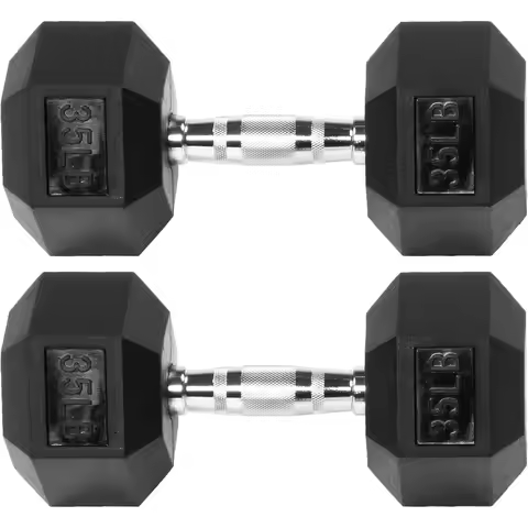 Rubber Encased Hex Dumbbell,35LB Pair