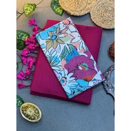 Solid Khadi cotton saree with contrast kalamkari/ajrak blouse piece