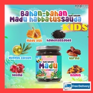 MADU Habbatussauda Kids Edition. 100% Madu Asli Dengan Tambahan Habbatussauda, Kurma, Kismis & Minya