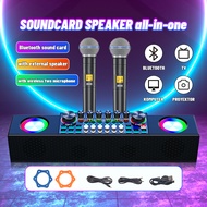 JUFOSIEN SY6 Soundcard Bluetooth Speaker Live Sound Card All-in-One + Two Wireless Microphone microp