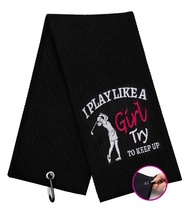 Funny Golf Towel, I Play Like A Girl Try to Keep up - Golf Gifts for Women, Golf Accessories for Wom
