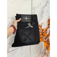 TK95 Chrome Hearts Cross Men Jeans Black Hot Diamond Stretch Slim-fit Straight Casual Trousers